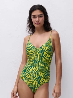 Bh-fri badedragt med bløde skåle - Yellow Jungle