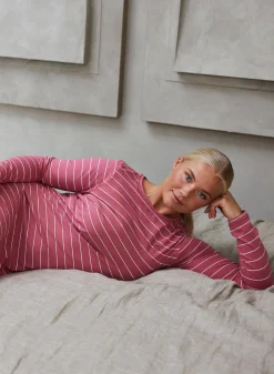 ELLIE - Natkjole LS - Mauvewood stripe