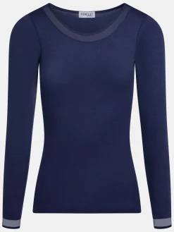 Juliana T-shirt med lange ærmer - 100% merinould - Danube Blue