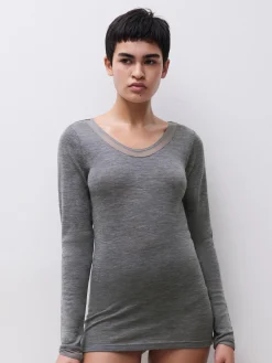 Langærmet undertrøje - 100% merinould - Heather grey
