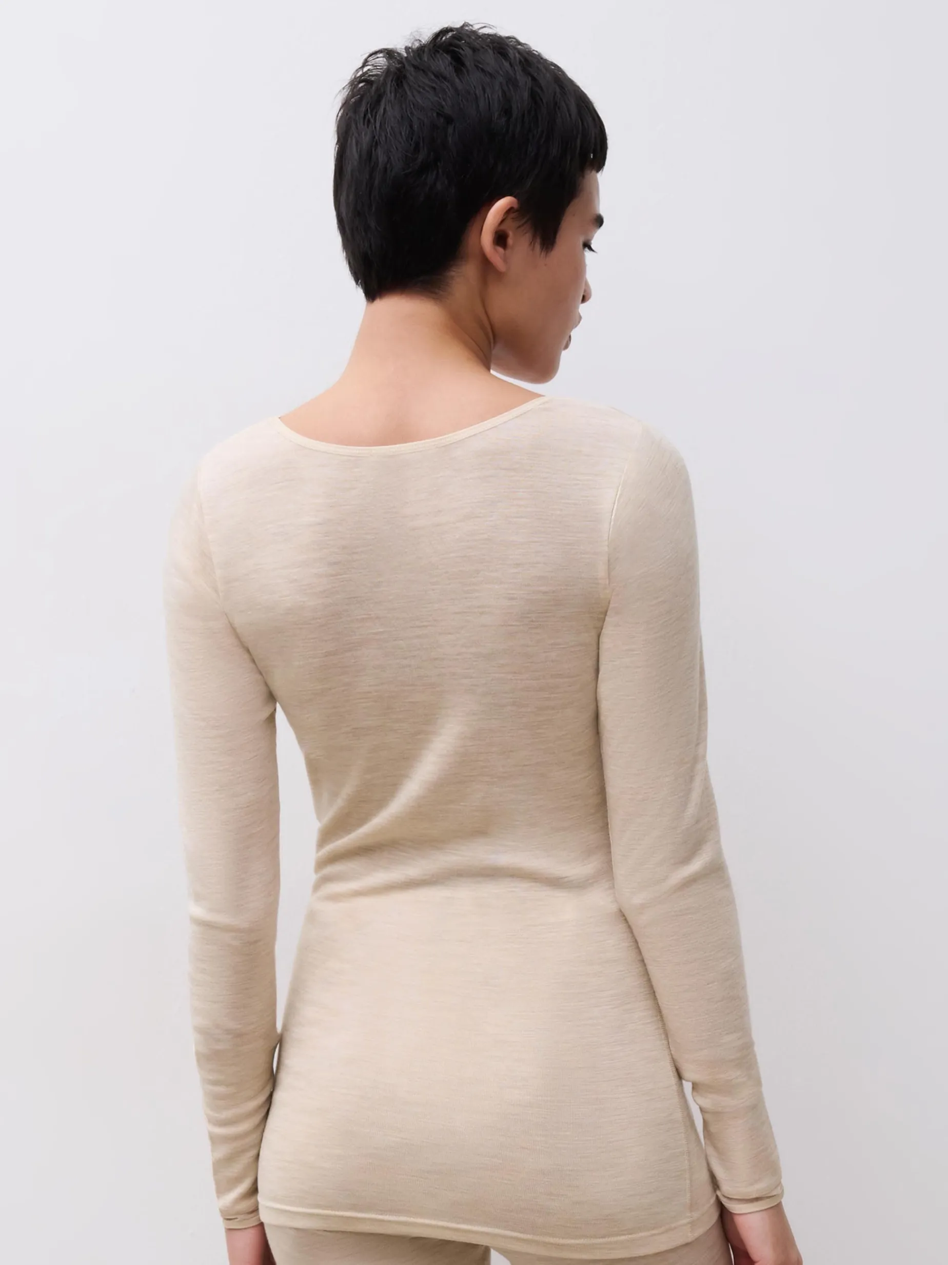 Langærmet undertrøje - 100% merinould - Heather nude