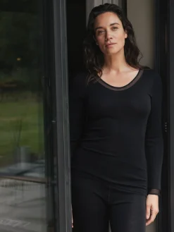 Langærmet undertrøje - 100% merinould - Sort