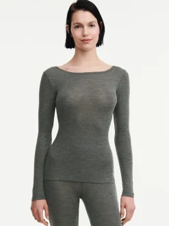 Langærmet undertrøje - merinould og silke - Slate Grey