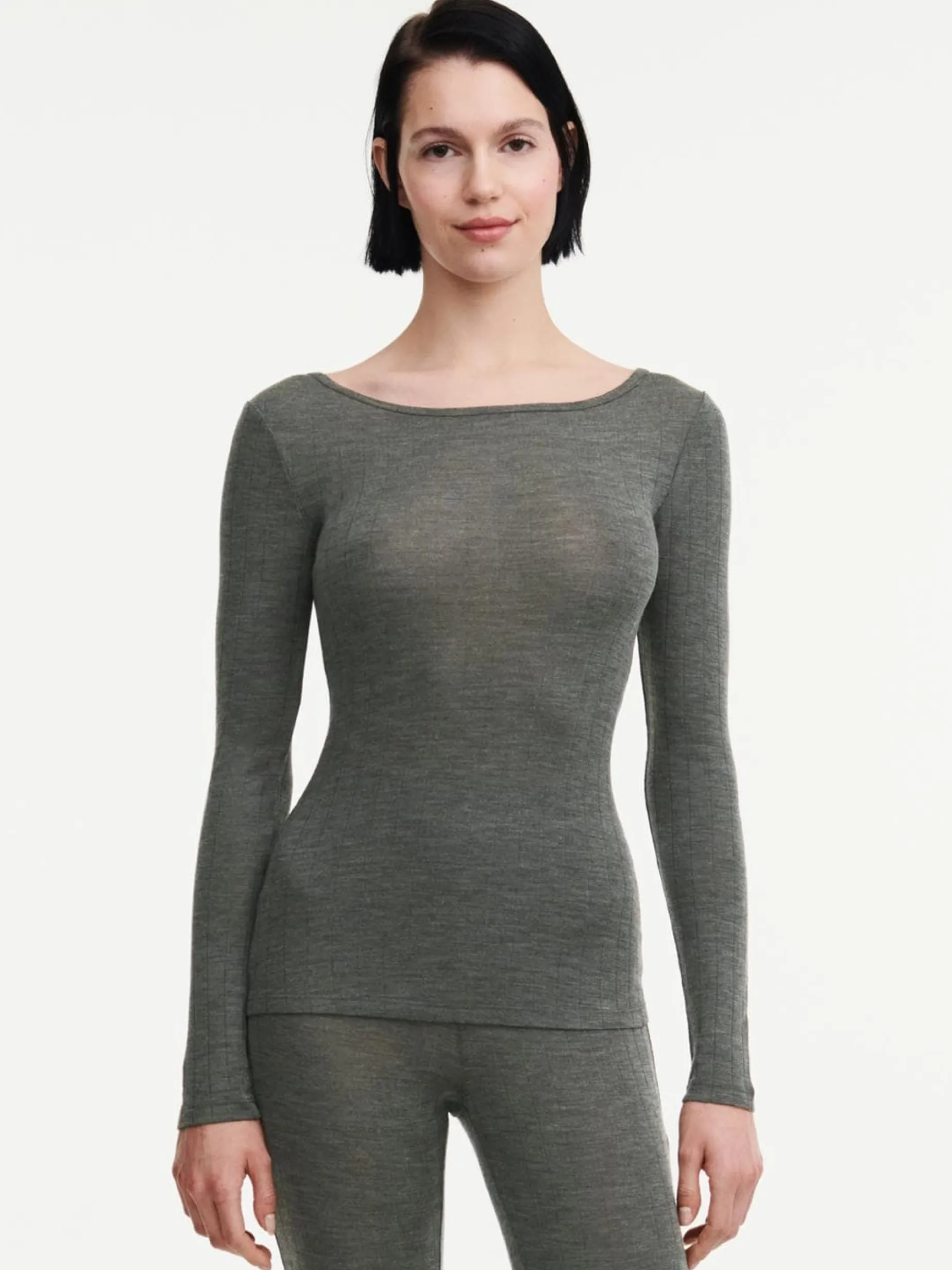 Langærmet undertrøje - merinould og silke - Slate Grey