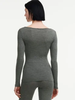 Langærmet undertrøje - merinould og silke - Slate Grey