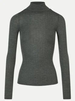 Rullekravebluse med langt ærme - merinould og silke - Slate Grey