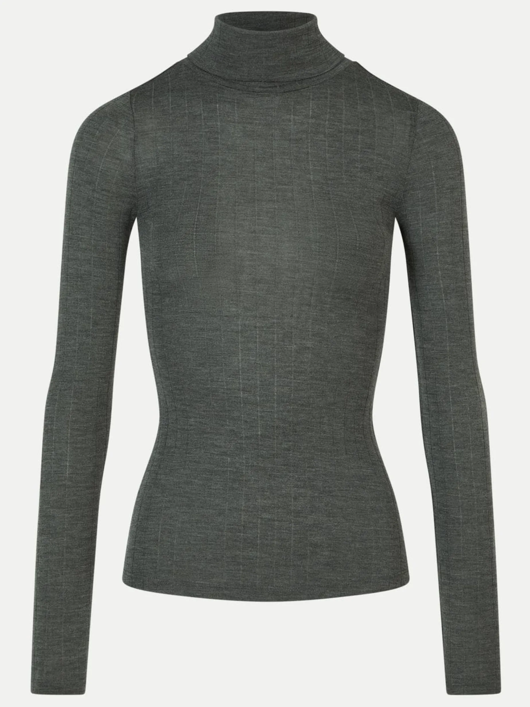 Rullekravebluse med langt ærme - merinould og silke - Slate Grey