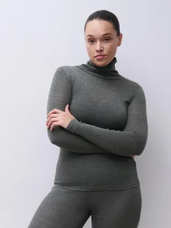 Rullekravebluse med langt ærme - merinould og silke - Slate Grey