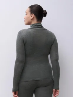 Rullekravebluse med langt ærme - merinould og silke - Slate Grey