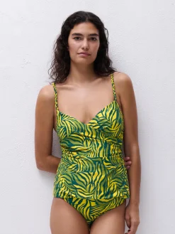 Tankini-top med bløde skåle - Yellow Jungle